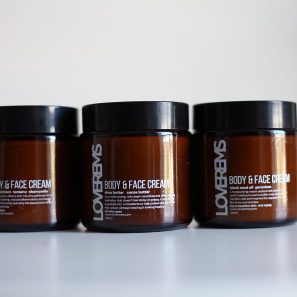LoveRems Body Cream | Lightly Whipped | Shea Butter | Cocoa Butter | Geranium | Tamanu | Sea buckthorn | Black Seed Oil | Roman Chamomile