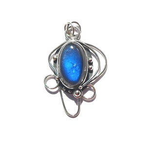 Blue Labradorite Pendant, Deep Blue Labradorite Pendant, Labradorite Pendant in Sterling Silver, Labradorite Necklace