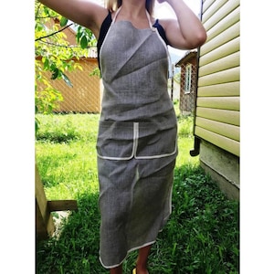 Hemp kitchen apron, 100% organic hemp, natural hemp color, pinafore, very durable fabric (All Sizes)