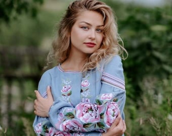 Embroidered Linen Dress - Vyshyvanka, Floor Length, Ukrainian Pattern, with real embroidery, Ethnic