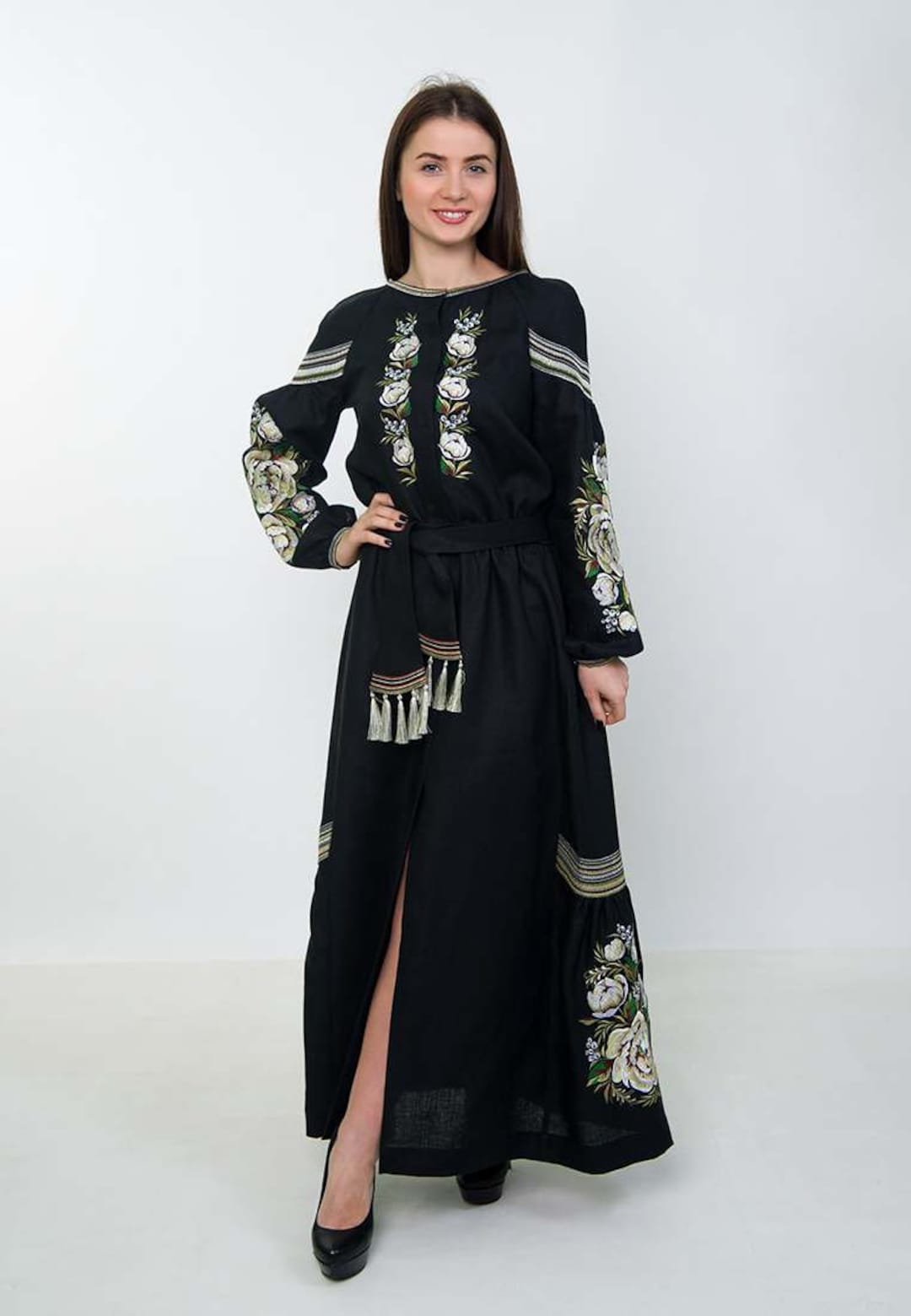 Embroidered Linen Dress - Vyshyvanka, Floor Length, Ukrainian Pattern ...