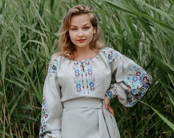 Embroidered Linen Dress - Vyshyvanka, Floor Length, Ukrainian Pattern, with real embroidery, Ethnic