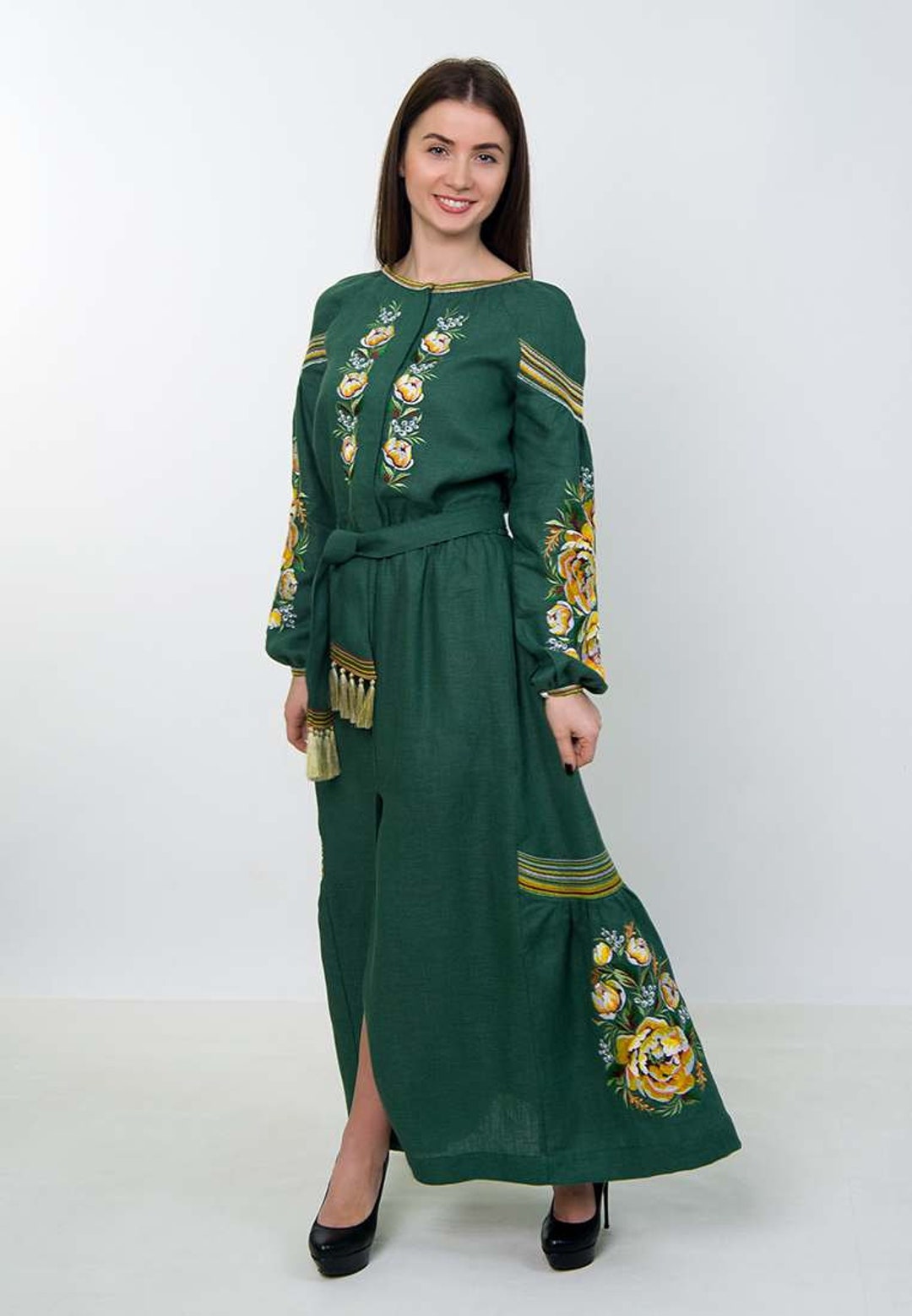 Embroidered Linen Dress - Vyshyvanka, Floor Length, Ukrainian Pattern ...