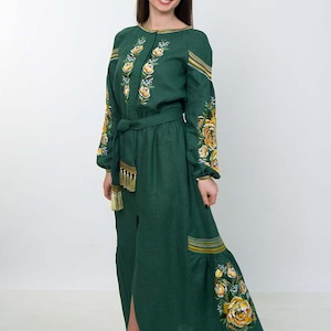 Embroidered Linen Dress - Vyshyvanka, Floor Length, Ukrainian Pattern, with real embroidery, Ethnic