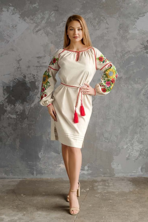 Embroidered Linen Dress Vyshyvanka Ukrainian Pattern With - Etsy
