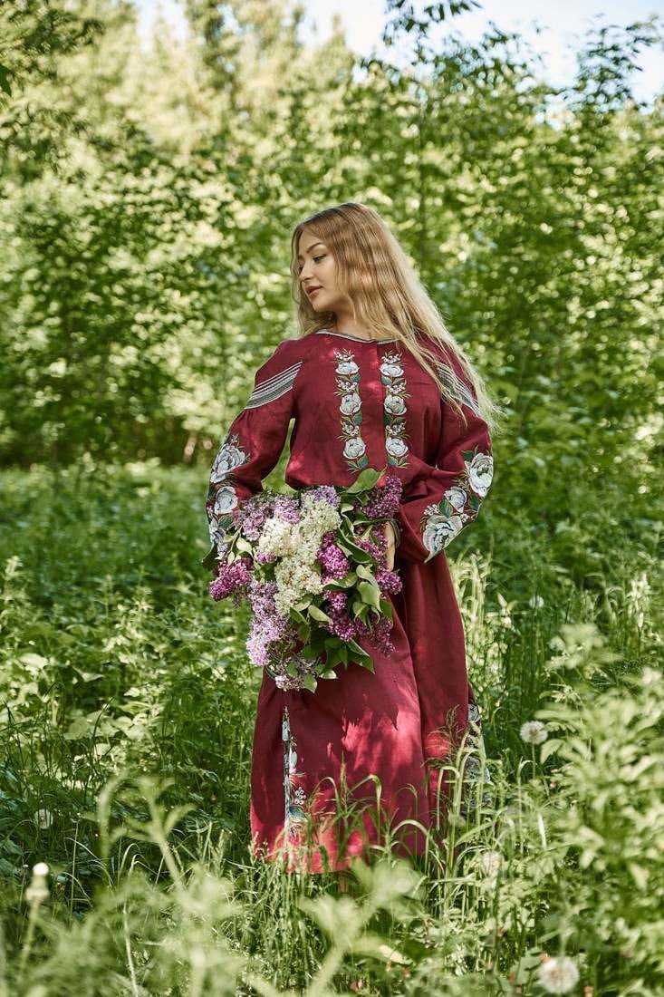 Embroidered Linen Dress - Vyshyvanka, Floor Length, Ukrainian Pattern, With Real Embroidery, Ethnic