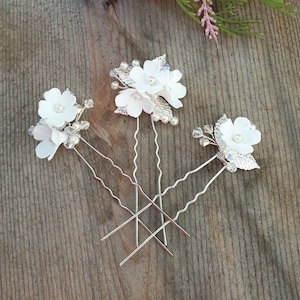 Flower Hair Pins, Hair Flowers, Bridal Hair Accessories, Wedding Hair Pieces, Flower Girl, Pretty Hair Pin, Ivory Hair Flowers, Diamante Pin