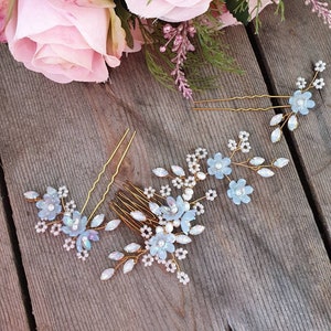 Forget Me Not Blue Wedding Hair Accessories, Bridal Hair Comb, Wedding Hair Pins, Bridesmaid Accessories, Floral Hair Pins, Something Blue