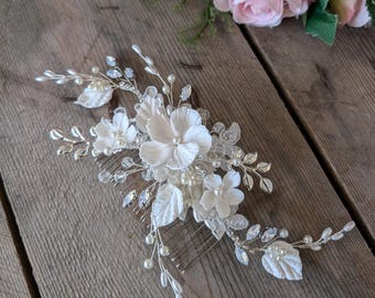 Elegant Floral Bridal Hair Comb, Statement Head Piece, Wedding Day Hair Accessories