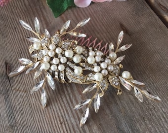 Gold Sparkle Comb, Bridal Hair Vine, Silver and Gold Hair Accessory, Pearl Hair Accessories, Bridal Headpiece, Wedding Hair Accessories