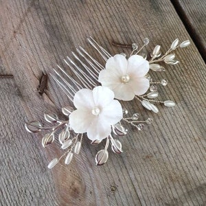 Small Ivory Floral Comb, Bridal Wedding Hair Accessories, Crystal and Leaf Hair Piece