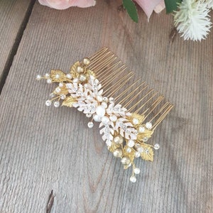 Peineta de inspiración vintage con perla dorada y ruborizada, accesorios brillantes para el cabello