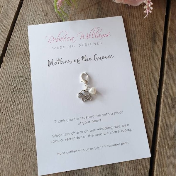 Mother of the Groom Gifts, Lucky Charm, Thank you Gifts, Bridal Party Gifts, Wedding Accessories,  Bouquet Charm, Mother in Law, Zip Charm