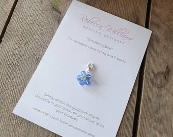 Something Blue Glass Crystal Charm, Wedding Gift, Good Luck Charm, Gifts for the Bride, Blue Flower, Bouquet Charm, Shoe Clip