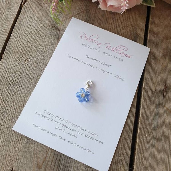 Something Blue Glass Crystal Charm, Wedding Gift, Good Luck Charm, Gifts for the Bride, Blue Flower, Bouquet Charm, Shoe Clip