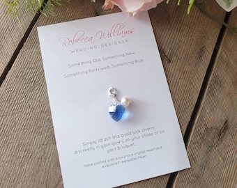 Something Blue Wedding Gift, Bouquet Charm, Something Blue Charm, Bridal Garter, Crystal Heart, Gift for the Bride, Traditional Wedding Gift