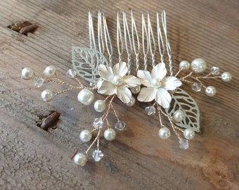 Small Floral Hair Comb, Crystal and Pearl Bridesmaid Hair Comb, Rose Gold Wedding Accessories, Bridal Hair Comb, Wedding Accessories, Bridal