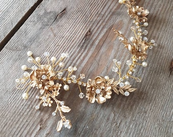 Gold Hair Vine, Vintage Bridal Accessories, Hair Acessessories, Hairvine, Diamante Headpiece, Hair Flowers, Pearl Hair Vine, Diamante Vine