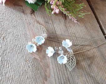 Delicate Mini Blue Floral Hair Pin, Bridal Hair Pins, Wedding Hair Accessories, Blue Flowers, Something Blue, Bridesmaids Hair Ideas