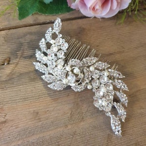 Vintage inspirierter Braut Haarkamm, großer silberner Strass Haarschmuck, Statement Braut Kopfschmuck, Hochzeitstag Accessoires