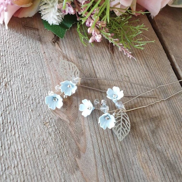 Delicate Mini Blue Floral Hair Pin, Bridal Hair Pins, Wedding Hair Accessories, Blue Flowers, Something Blue, Bridesmaids Hair Ideas