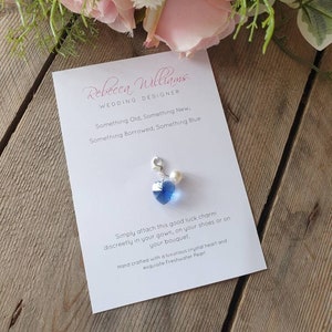 Something Blue Wedding Gift, Bouquet Charm, Something Blue Charm, Bridal Garter, Crystal Heart, Gift for the Bride, Traditional Wedding Gift
