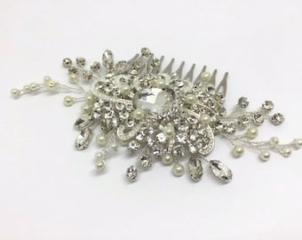 WEDDING SILVER BLING JEWEL BRIDAL DIAMANTE HAIR COMB FASCINATOR HAIRPIECE SLIDE