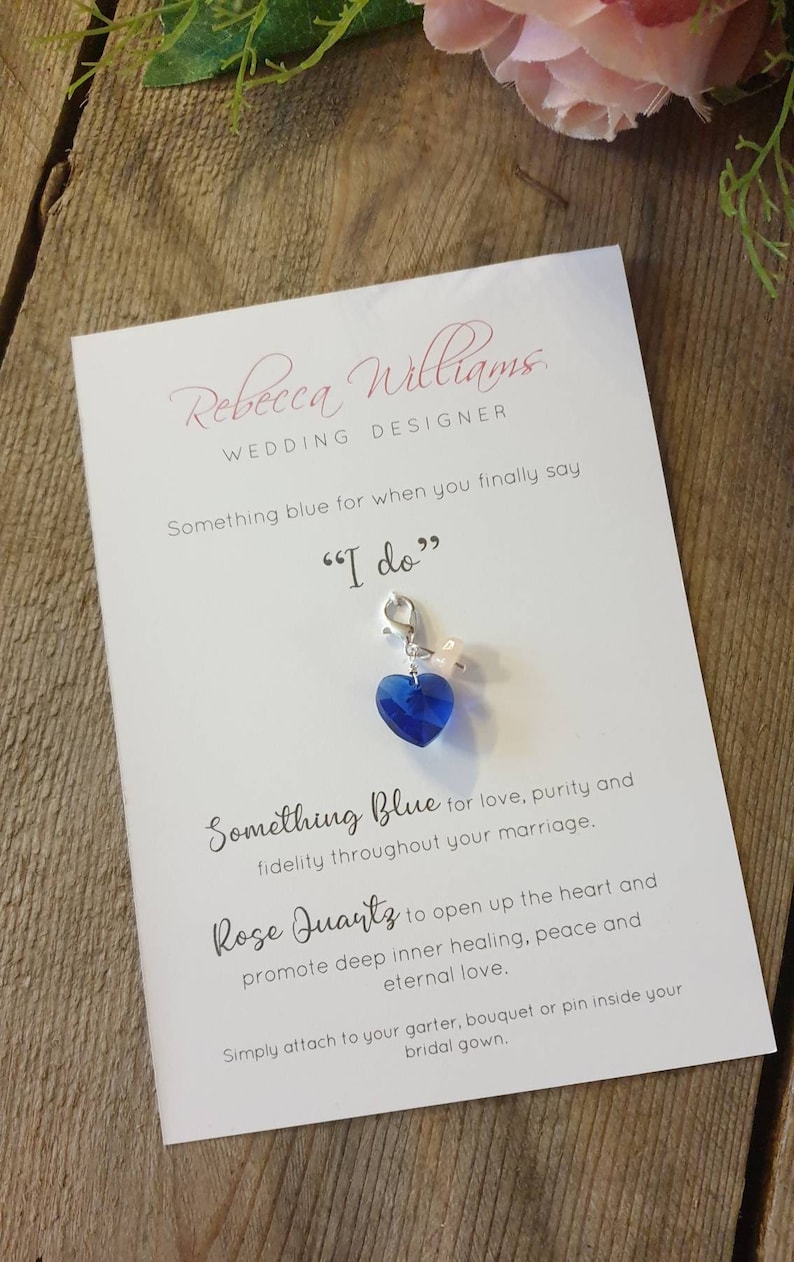 Something Blue Good Luck Charm, Bouquet Charm, Postponded Wedding Gift, Rose Quartz Gift, Healing Crystal, Wellbeing, Wedding Gift, Bridal image 5