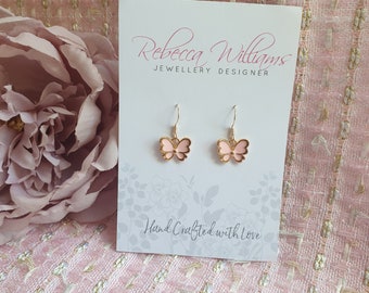 Beautiful Butterfly Earrings, Everyday Jewellery, Gifts, Jewellery Gifts, Earrings, Pink Jewellery, Butterflies, Rose Gold and PALE PINK
