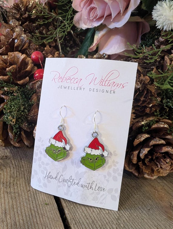 The Grinch Christmas Earrings: Sterling Silver Xmas Jewelry, Dr