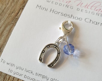 Something Blue Horse Shoe Charm, Good Luck Charm, Horseshoe Charm, Wedding Bouquet Charm, Lucky Horseshoe, Wedding Gifts, Gift for the Bride