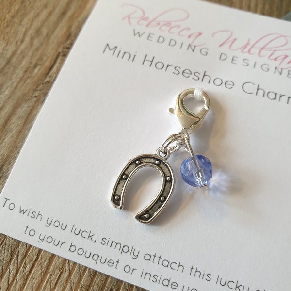 Something Blue Horse Shoe Charm, Good Luck Charm, Horseshoe Charm, Wedding Bouquet Charm, Lucky Horseshoe, Wedding Gifts, Gift for the Bride