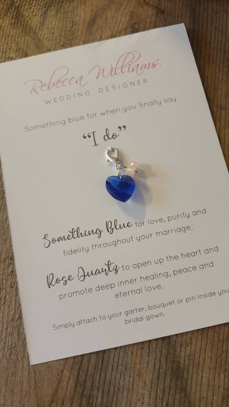 Something Blue Good Luck Charm, Bouquet Charm, Postponded Wedding Gift, Rose Quartz Gift, Healing Crystal, Wellbeing, Wedding Gift, Bridal image 3