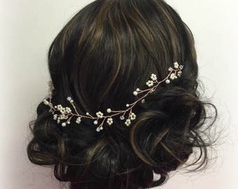 Rose Gold and Ivory Hair Vine, Bridal Hair Vine, Rose Gold, Bridal Accessories, Bridesmaids, Flower Girl, Pearl Hair Vine, Delicate Hairvine