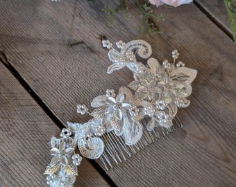 Lace Bridal Headpiece: Beaded Floral Wedding Hair Comb