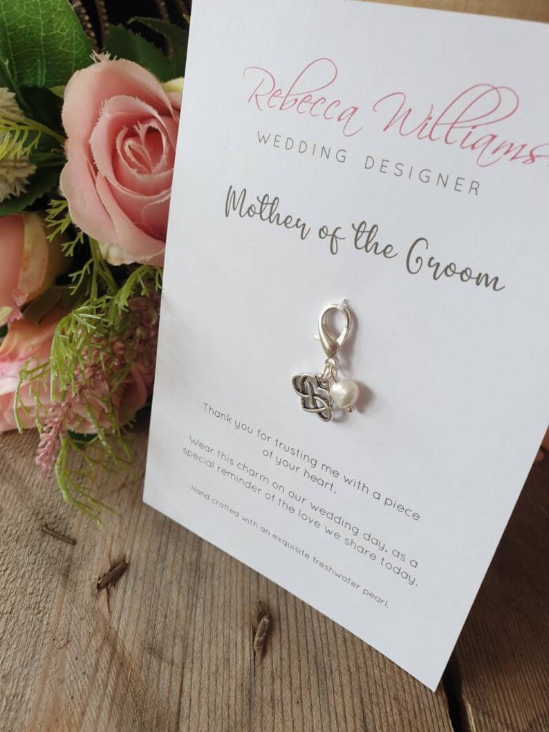 Mother of the Groom Gifts, Lucky Charm, Thank you Gifts, Bridal Party Gifts, Wedding Accessories, Bouquet Charm, Mother in Law, Zip Charm image 4