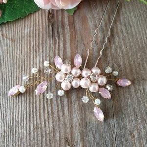 Blush Rosa Blumen Haarnadel, Braut Haarschmuck, Brautjungfer Haar, Rosa Blumen, Rosa Hochzeits-Accessoires, Glitzernde Haarnadel, Hochzeitstag