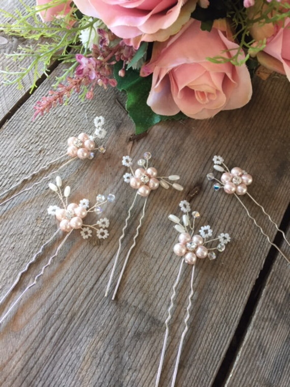 SET OF 5 Blush Hair Pins Floral Hair Pin Blush Pink Hair Etsy