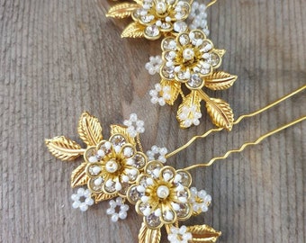 SET OF 2 Gold Sparkle Hair Pins, Jolis accessoires de cheveux, Accessoires de cheveux floraux, Épingles à cheveux de mariée