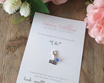 Something Blue, Wedding Good Luck Charm, Wedding Memento, Bouquet Charm, Wedding Date, Bridal Accessories, Something Blue Wedding Gift