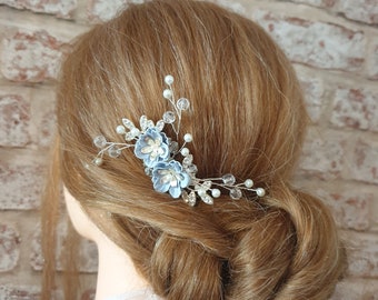 Something Blue, Small Crystal Floral Hair Comb, Bridal Headpiece, Bridal Hair Comb, Wedding Accessories, Bridesmaids, Pearl Hair Comb