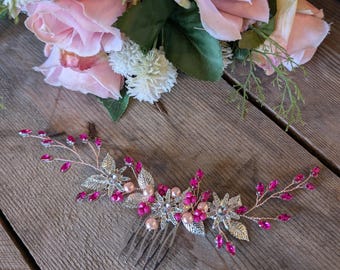 Pink Crystal Star Hair Comb, Rose Gold Hair Vine for Prom