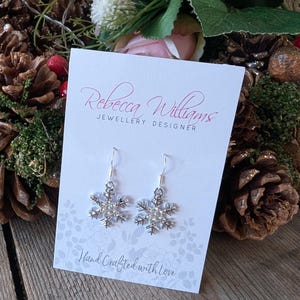 Sparkling Diamante Snowflake Earrings, Christmas Jewellery, Novelty Christmas Earrings, Christmas Party, Stocking Fillers, Sterling Silver