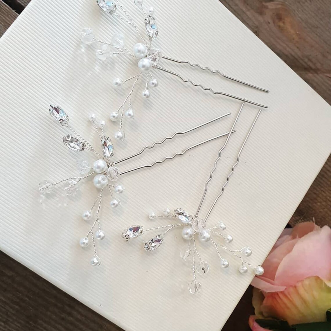 SET OF 3 Sparkly Pins Diamante Hair Pins Pearl Hair Etsy UK