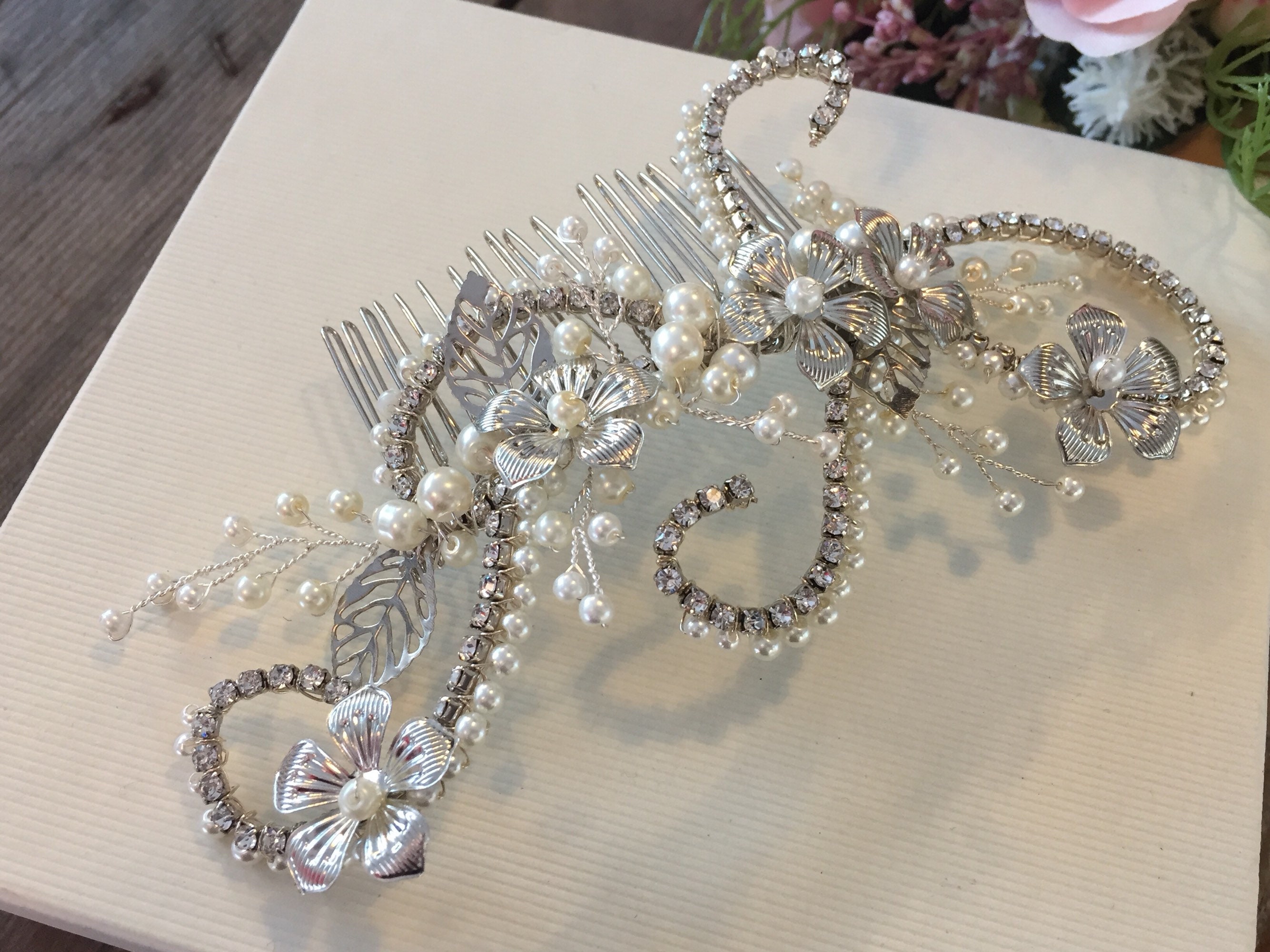 Large Diamante Hair Comb Bridal Hair Accessories Floral Hair Etsy