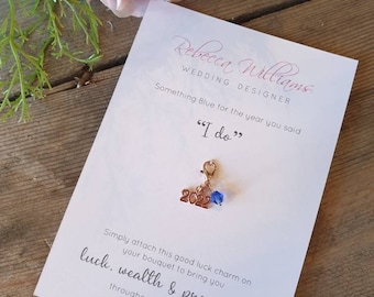 Dije de ramo de oro rosa, regalos de algo azul para la novia, amuleto de buena suerte para la boda