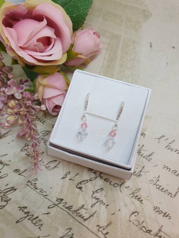 Flower Earrings with Swarovski(R) Crystal Rose Pink Sterling Silver Flower Earrings with Swarovski(R) Crystal Rose Pink Sterling Silver