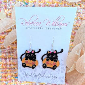 Brincos de Halloween de gato preto e abóbora, joias de gato preto, presentes para amantes de gatos, presentes para a temporada assustadora, joias de Halloween inovadoras