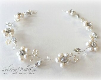 Freshwater Pearl Hair Vine, Pretty Flower Hair Vine, Delicate Floral Crown, Bridal Hair Accessories