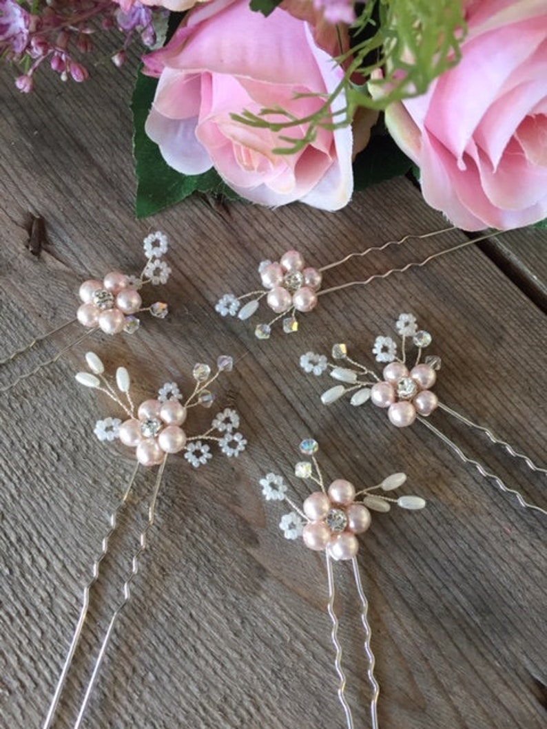 SET OF 5 Blush Hair Pins Floral Hair Pin Blush Pink Hair Etsy
